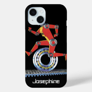 Vintage Science Fiction Robot Running with Wheel iPhone 15 Case
