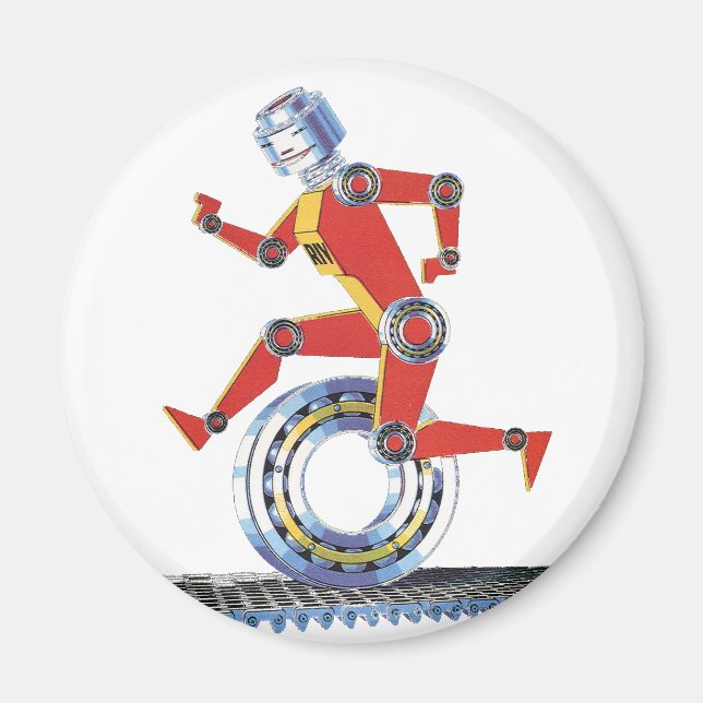 Vintage Science Fiction Robot Running with Wheel Magnet (Front)