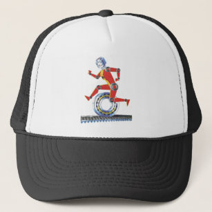 Vintage Science Fiction Robot Running with Wheel Trucker Hat