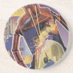 Vintage Science Fiction Robot with Laser Beam Eyes Coaster