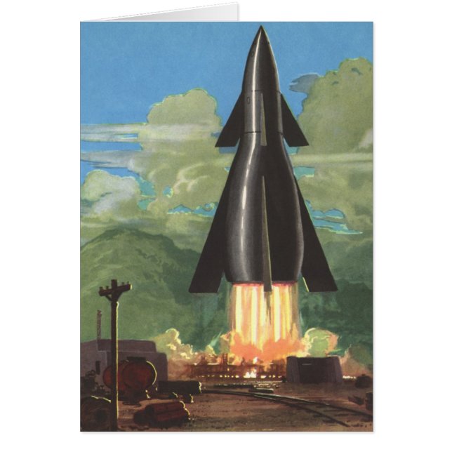 Vintage Science Fiction, Rocket Blasting Off Earth (Front)