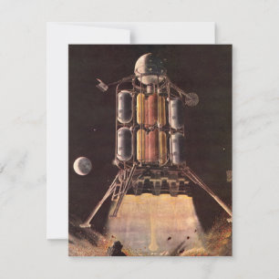 Vintage Science Fiction Rocket Blasting Off Planet