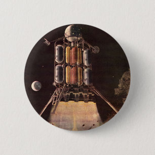 Vintage Science Fiction Rocket Blasting Off Planet 6 Cm Round Badge