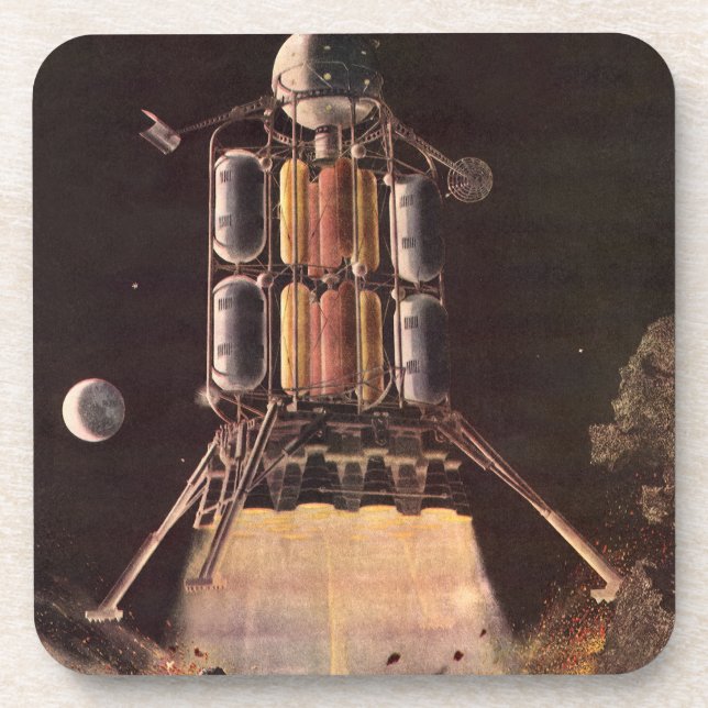 Vintage Science Fiction Rocket Blasting Off Planet Coaster (Front)