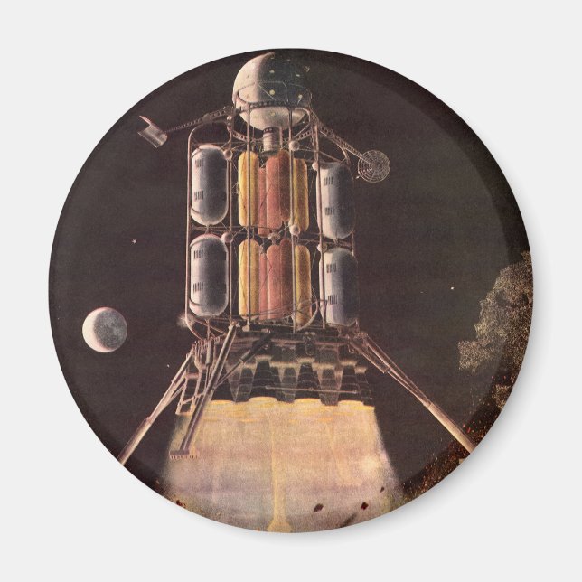 Vintage Science Fiction Rocket Blasting Off Planet Magnet (Front)