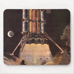 Vintage Science Fiction Rocket Blasting Off Planet Mouse Pad