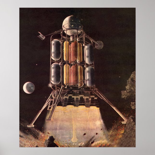 Vintage Science Fiction Rocket Blasting Off Planet Poster (Front)