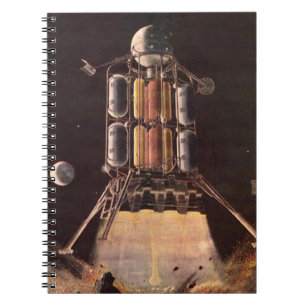 Vintage Science Fiction Rocket Blasting Off Planet Spiral Notebook