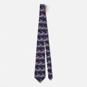 Vintage Science Fiction Rocket in Space over Earth Tie