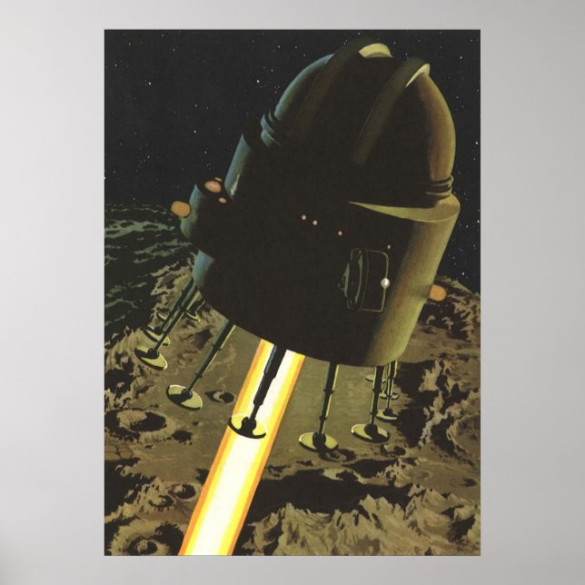 Vintage Science Fiction, Rocket Landing on Moon Poster (Front)