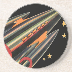 Vintage Science Fiction Rocket Ship by Space Stars Coaster