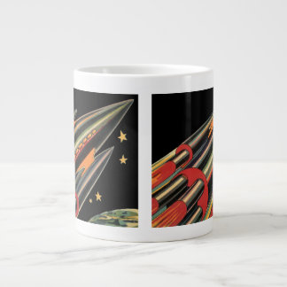 Vintage Science Fiction Rocket Ship by Space Stars Large Coffee Mug