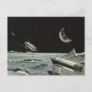Vintage Science Fiction, Rocket Ships Moon Planets Postcard