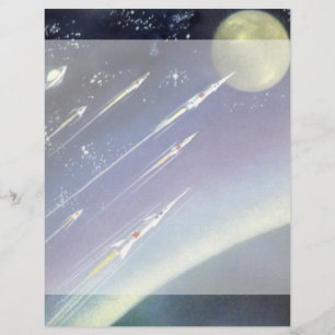 Vintage Science Fiction Rockets in Space by Planet