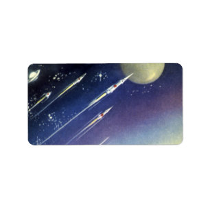 Vintage Science Fiction Rockets in Space by Planet Label