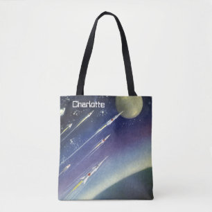 Vintage Science Fiction Rockets in Space by Planet Tote Bag