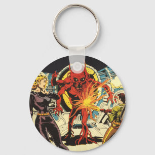 Vintage Science Fiction, Sci Fi Alien Attacking Key Ring