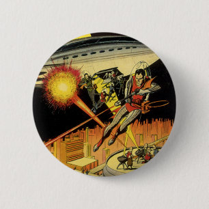 Vintage Science Fiction, Sci Fi Aliens from UFO 6 Cm Round Badge