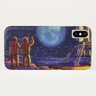 Vintage Science Fiction, Sci Fi Astronauts on Moon iPhone X Case
