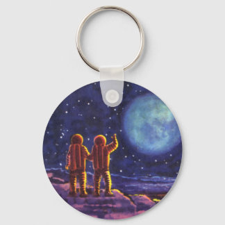 Vintage Science Fiction, Sci Fi Astronauts on Moon Key Ring