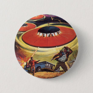 Vintage Science Fiction, Sci Fi UFO Alien Invasion 6 Cm Round Badge