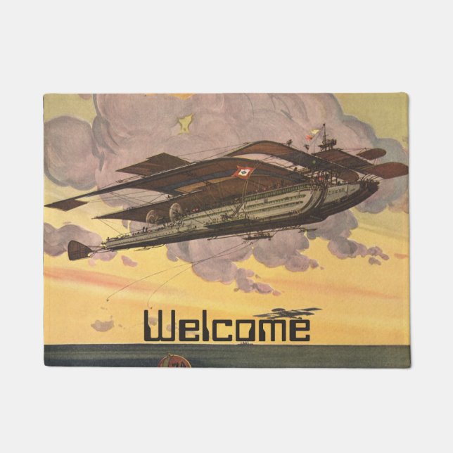 Vintage Science Fiction Seaplane Aeroplane Ship Doormat (Front)