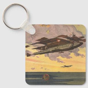 Vintage Science Fiction Seaplane Aeroplane Ship Key Ring
