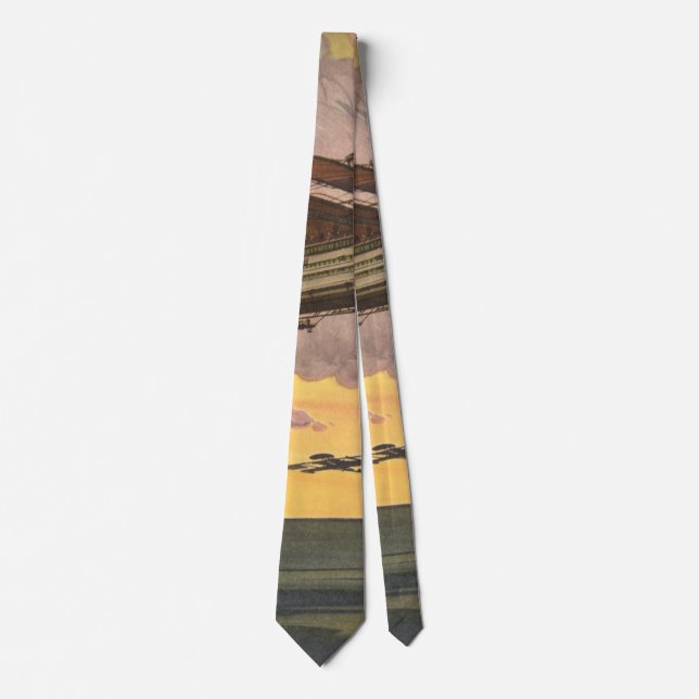 Vintage Science Fiction Seaplane Aeroplane Ship Tie (Front)