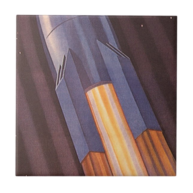 Vintage Science Fiction Space Ship Rockets Tile (Front)
