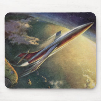 Vintage Science Fiction Spaceship Aeroplane Earth Mouse Pad
