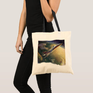 Vintage Science Fiction Spaceship Aeroplane Earth Tote Bag
