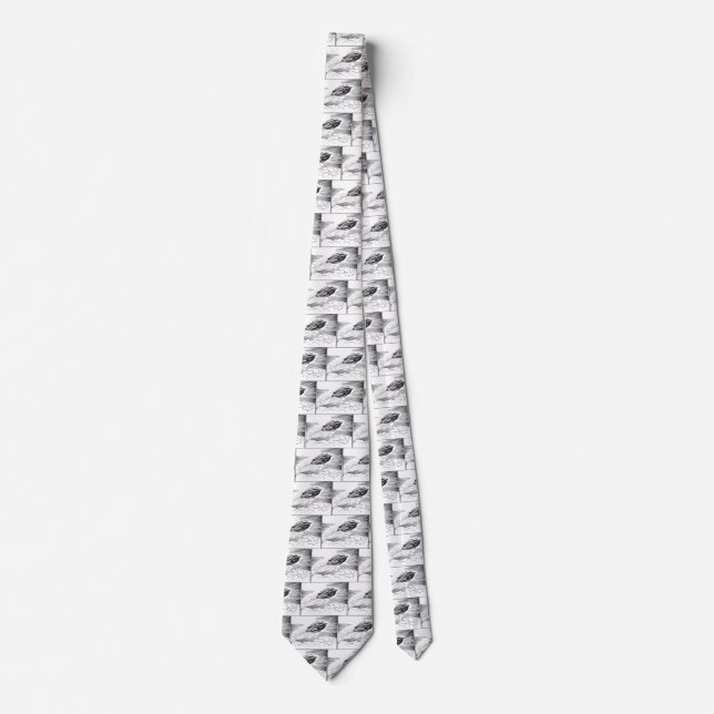 Vintage Science Fiction Spaceship Rocket in Clouds Tie (Front)