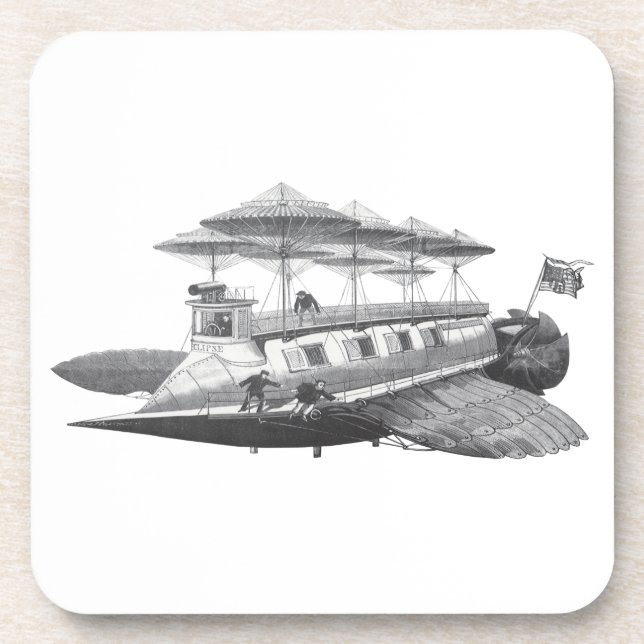 Vintage Science Fiction Steampunk Airship Eclipse Coaster (Front)