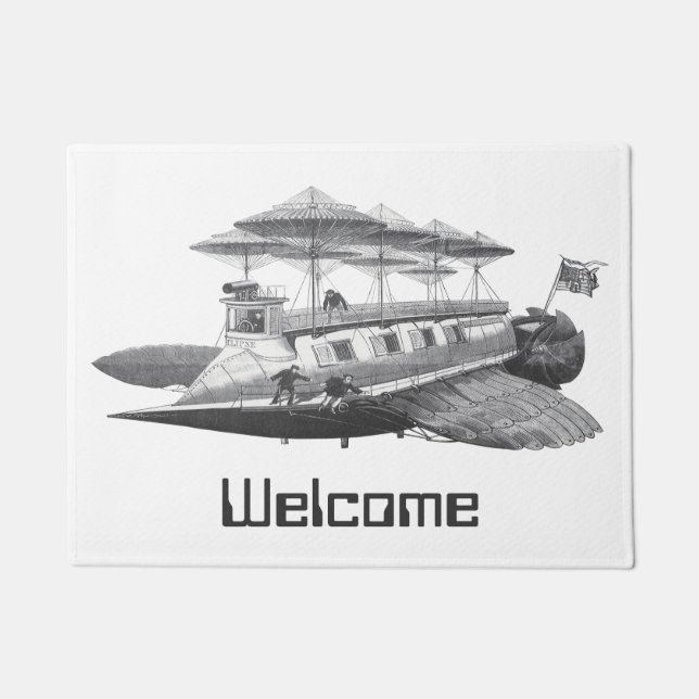 Vintage Science Fiction Steampunk Airship Eclipse Doormat (Front)