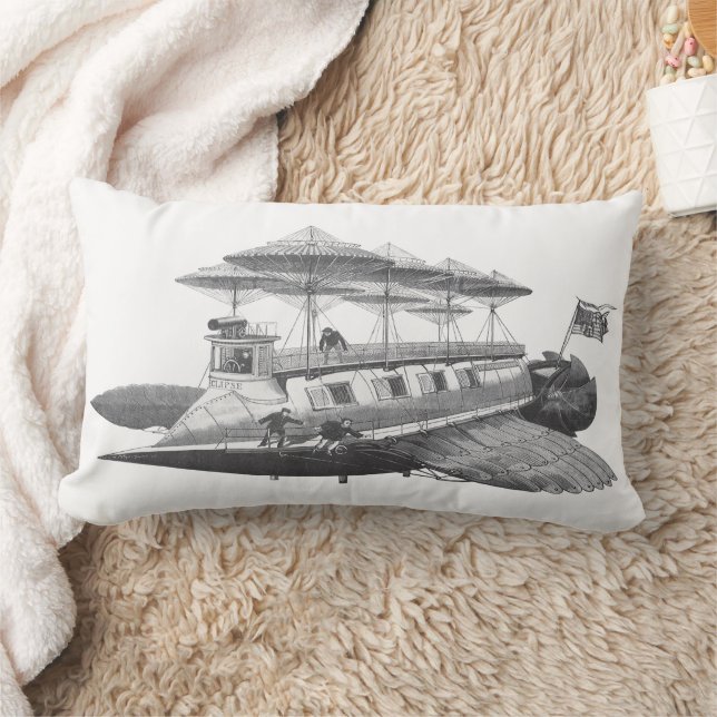 Vintage Science Fiction Steampunk Airship Eclipse Lumbar Cushion (Blanket)