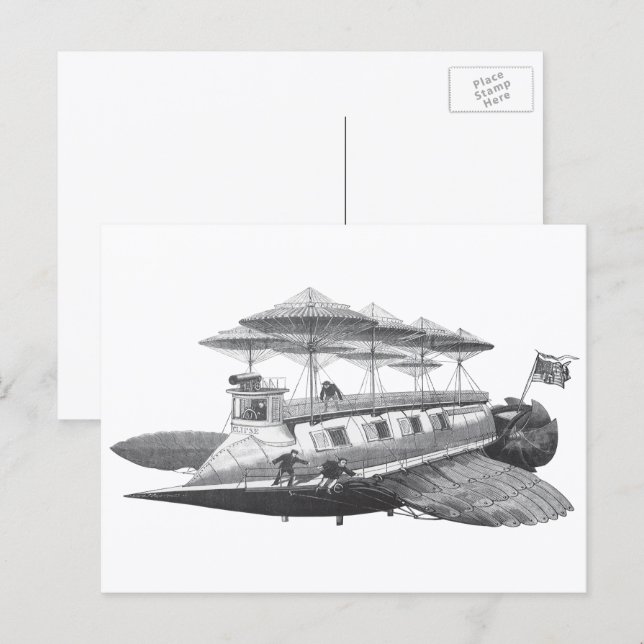 Vintage Science Fiction Steampunk Airship Eclipse Postcard (Front/Back)