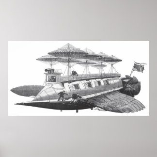 Vintage Science Fiction Steampunk Airship Eclipse Poster