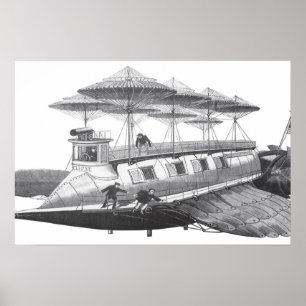 Vintage Science Fiction Steampunk Airship Eclipse Poster