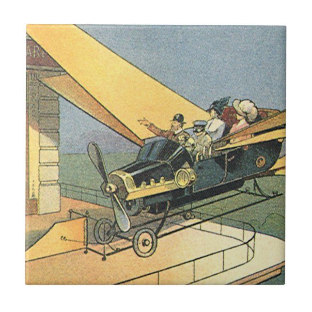 Vintage Science Fiction Steampunk Convertible Car Tile (Front)