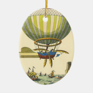Vintage Science Fiction Steampunk Hot Air Balloon Ceramic Tree Decoration