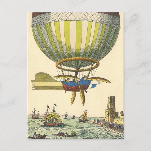 Vintage Science Fiction Steampunk Hot Air Balloon Postcard (Front)
