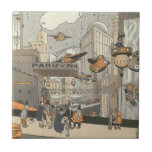 Vintage Science Fiction Urban Paris, Steam Punk Tile<br><div class="desc">Vintage illustration Victorian steam punk Science Fiction futuristic travel and transportation metropolis image. The city of Paris,  France in the future with personal sized planes instead of cars and the Gare du Nord metro train station.</div>