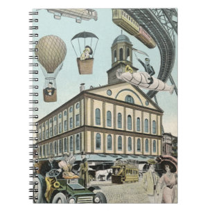 Vintage Science Fiction, Victorian Steam Punk City Spiral Notebook
