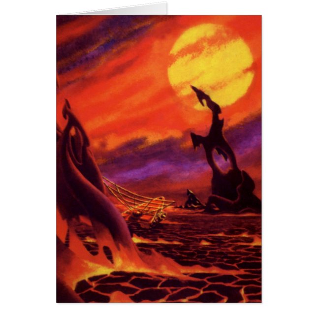 Vintage Science Fiction Volcano Planet w Red Lava (Front)