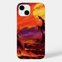 Vintage Science Fiction Volcano Planet w Red Lava
