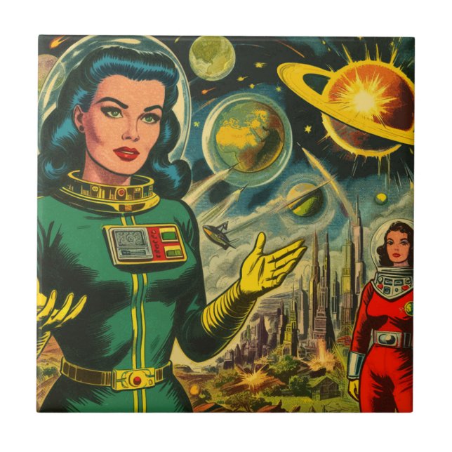 Vintage Science Fiction Woman Comics Tile (Front)