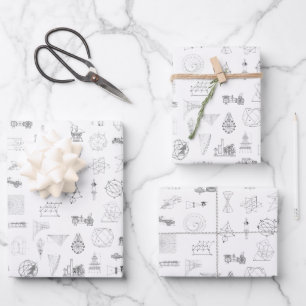 Vintage Science Illustrations Black White Pattern Wrapping Paper Sheet