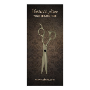 Vintage Scissor Dark Damask Background Hair Salon Rack Card