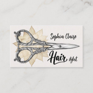 Vintage Scissor Floral Linen Hair Stylist Business Card