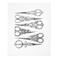 Vintage Scissors Elegant Black White Decorative